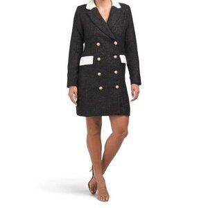 Alexia Admor Womens Black Diana Button Tweed Blazer Long Sleeve Dress Sz 8 New